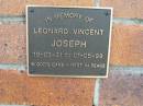 
Leonard Vincent JOSEPH, 19-03-31 - 01-05-98;
Lowood Trinity Lutheran Cemetery (Bethel Section), Esk Shire
