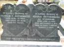 
Wilhelm F. RUTHENBERG, born 13 April 1867 died 20 April 1944 aged 77 years;
Maria RUTHERBERG, nee SCHUMANN, born 13 June 1867 died 6 Sept 1941 aged 74 years 2 months 3 weeks 3 days;
Lowood Trinity Lutheran Cemetery (St Marks Section), Esk Shire
