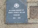 
Robert Francis William ROBSON,
1903 - 1983;
Ma Ma Creek Anglican Cemetery, Gatton shire
