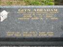 
Glyn ABRAHAM,
born 3-12-1940 died 9-2-1996,
husband father father-in-law poppy;
Marburg Lutheran Cemetery, Ipswich
