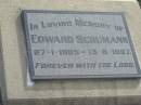 
Edward SCHUMANN,
27-1-1905 - 13-8-1997,
Marburg Lutheran Cemetery, Ipswich
