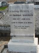 
Ivy Beatrice SCHUMANN,
died 29 June 1925 aged 12 years 10 months;
Marburg Lutheran Cemetery, Ipswich
