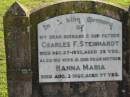 
Charles F. STEINHARDT, husband father,
died 27 Dec 1933 aged 35 years;
Hanna Maria, wife mother,
died 3 Aug 1966 aged 77 years;
Marburg Lutheran Cemetery, Ipswich
