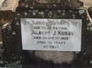 
Albert J. KUSS, father,
died 17 March 1955 aged 79 years;
Marburg Lutheran Cemetery, Ipswich
