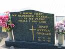 
Joyce Evelyn GRIEGER, 10-9-35 - 16-4-92;
Marburg Lutheran Cemetery, Ipswich
