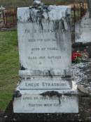 
Fritz STRASBURG,
died 7 Sept 1929 aged 27 years;
Emelie STRASBURG, mother,
died 20 April 1938 aged 59 years;;
Marburg Lutheran Cemetery, Ipswich
