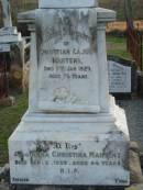 
Christian Cajus MARTENS,
died 5 Jan 1929 aged 75 years;
Anna Christina MARTENS,
died 2 Sept 1938 aged 84 years;
Marburg Lutheran Cemetery, Ipswich
