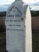 
Anna VOIGT,
died 13 Dec 1914 aged 40 years;
Marburg Lutheran Cemetery, Ipswich
