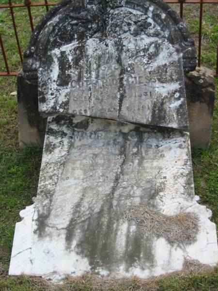 Gottfrid GIESS,  | born 2 April 1831 died 6 Jan 1911;  | Magreta GIESS,  | born 11 June 1826 died 16 April 1913;  | Marburg Lutheran Cemetery, Ipswich  | 