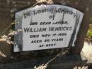 
William HENRICKS,
father,
died 17 Nov 1955 aged 80 years;
Maroon General Cemetery, Boonah Shire
