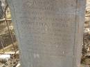 
Paulina GRAF,
died 20 Jan 1893;
Gottfried GRAF,
husband father,
died 13 March 1923 aged 66 years,
native of Switzerland;
Norman Denis GRAF,
son,
killed in action 1 Sept 1918 aged 20 years;
Meringandan cemetery, Rosalie Shire
