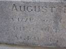 
Matilda Agnes PANSKE,
wife of August PANSKE,
native of Germany,
died 19? Oct 1902 aged 47? years;
Meringandan cemetery, Rosalie Shire
