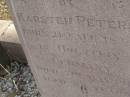 
Karsten PETERS,
born 21 Aug 1834? Holstein Germany,
died 3 May 1919 aged 84 years;
Elsie Catarina PETERS,
born 18?4 Holstein Germany,
died 1 May 1891 aged 37 years;
Meringandan cemetery, Rosalie Shire
