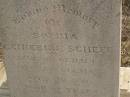 
Sophia Catherine SCHEFE,
native of Germany,
died Glencoe 26 Sept 1894 aged 30? [50?] years;
Meringandan cemetery, Rosalie Shire
