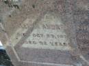 
William ANDREW,
father,
died 23 Oct 1932 aged 92 years;
Louisa ANDREW,
mother,
died 20 Feb 1916 aged 72 years;
Meringandan cemetery, Rosalie Shire
