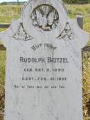 
Rudolph BEITZEL,
born 3 Oct 1850 died 21 Feb 1907;
Milbong St Lukes Lutheran cemetery, Boonah Shire
