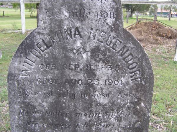 Wilhelmine NEUENDORF,  | born 11 Sept 1835 died 23 Aug 1901;  | Minden Baptist, Esk Shire  | 