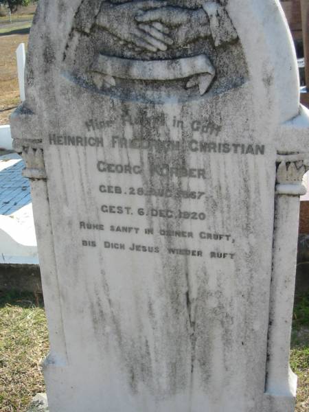 Heinrich Friedrich Christian Georg KORBER  | b: 28 Aug 1867, d: 6 Dec 1920  | Minden Zion Lutheran Church Cemetery  | 