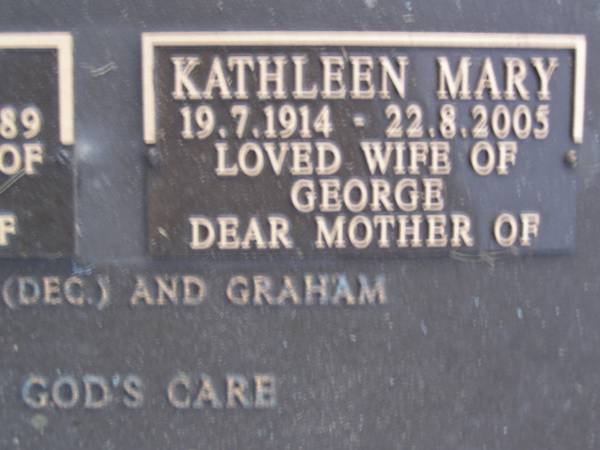 George BRIDGES,  | 29-1-1916 - 24-2-1989,  | husband of Kathleen,  | father of Pamela (dec) & Graham;  | Kathleen Mary BRIDGES,  | 19-7-1914 - 22-8-2005,  | wife of George,  | mother of Pamela (dec) & Graham;  | Mooloolah cemetery, City of Caloundra  |   | 