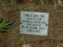 
Danielle Carole FLOOD,
mummy to Lysinda & Jesse,
23-1-74 - 11-8-96 aged 22 years,
missed by Lysinda, Jesse, Jamie, dad & mum;
Mooloolah cemetery, City of Caloundra

