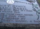 
Stacey Renee ORMAND-BAREL,
born 29-10-1980,
died 31--1-1989 aged 8 years,
missed by mum, dad, David, Corey, Daniel & Sarah?;
Mooloolah cemetery, City of Caloundra

