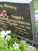 
George Frank DESJARDINS,
born 15 Nov 1910 died 7 Oct 1994;
Thelma DESJARDINS,
born 5 June 1922 died 27 Oct 2003;
Mt Mort Cemetery, Ipswich
