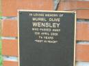 
Muriel Olive WENSLEY,
died 12 April 2002 aged 74 years;
Mt Mort Cemetery, Ipswich

