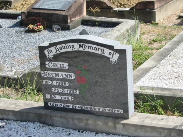 Cecil NEUMANN  | 16-3-1909 to 25-5-1992  | 83 yrs  |   | Mt Walker Historic/Public Cemetery, Boonah Shire, Queensland  |   | 