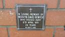 
Mervyn David Benfer
d: 8 Apr 1971, aged 26
Mount Cotton St Pauls Lutheran Columbarium wall 


