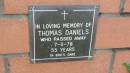 
Thomas Daniels
d: 7 Nov 1978, aged 55

Mount Cotton St Pauls Lutheran Columbarium wall 

