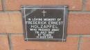 
Frederick Ernest Holzapfel
d: 7 Jul 1987, aged 87

Mount Cotton St Pauls Lutheran Columbarium wall 

