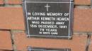 
Arthur Kenneth Heaven
d: 15 Dec 1991, aged 79

Mount Cotton St Pauls Lutheran Columbarium wall 

