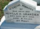 
Neville K GRANZIEN
30 Oct 1932, aged 2 years
Mount Beppo Apostolic Church Cemetery
