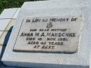 
Anna M A MARSCHKE
16 Nov 1921, aged 42
Mount Beppo Apostolic Church Cemetery
