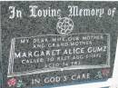 
Margaret Alice GUMZ
6 Aug 1982, aged 54
Mount Beppo Apostolic Church Cemetery
