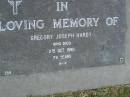 
Gregory Joseph HARDY,
died 11 Oct 1980 aged 79 years;
Mudgeeraba cemetery, City of Gold Coast
