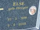 
Michael Paul WELTER,
6-6-1913 - 27-11-1998;
Else WELTER (nee DREGER),
23-2-1916 - 3-5-2003;
Mudgeeraba cemetery, City of Gold Coast
