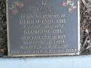 
Ulrich Emil OHL,
7-11-1900 - 18-12-1972;
Georgine OHL (nee VAN DER HORST),
30-9-1899 - 20-5-1974;
Mudgeeraba cemetery, City of Gold Coast
