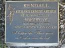 
Richard Ernest Arthur KENDALL,
5-11-1900 - 12-3-1971;
Dorothy Iva,
19-6-1904 - 14-9-1977;
parents of Ann & Kay;
Mudgeeraba cemetery, City of Gold Coast
