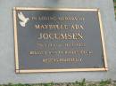 
Maybelle Ada JOCUMSEN,
29-1-1911  - 14-111-2003,
wife of Robert (decd);
Mudgeeraba cemetery, City of Gold Coast
