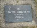 
M.P. (Pat) COFFEY,
died 12 Oct 1993;
Mudgeeraba cemetery, City of Gold Coast
