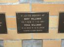
Bert WILLIAMS,
29-7-1908 - 1-12-1981;
Edna WILLIAMS,
12-3-1913 - 3-10-2006;
Mudgeeraba cemetery, City of Gold Coast

