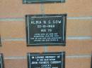 
Alma N.G. GOW,
died 22-10-1968 aged 78 years,
wife of John,
daughters Jean & Vera,
son-in-law Tiny,
grandsons Jim, Max & Ben FRANKLIN;
Mudgeeraba cemetery, City of Gold Coast
