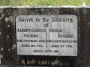 
Albert Charles STUBBS,
died 15 Mar 1922 aged 66 years;
Maria STUBBS,
died 28 Sept 1939 aged 77 years;
Mundoolun Anglican cemetery, Beaudesert Shire
