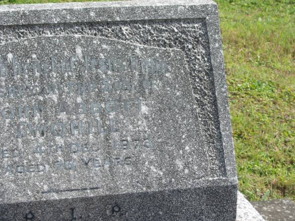 John Abbott TWOHILL,  | died 4 Dec 1973 aged 76 years;  | Murwillumbah Catholic Cemetery, New South Wales  | 