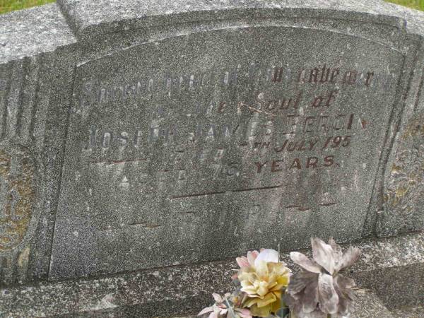 Joseph James BERGIN,  | died 7 July 1952 aged 75 years;  | Murwillumbah Catholic Cemetery, New South Wales  | 