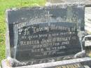 
Rebecca Jane OREILLY.
wife mother,
died 27 Feb 1965 aged 76 years;
William OREILLY,
son of Rebecca & Michael,
13-1-1914 - 26-8-1990;
Murwillumbah Catholic Cemetery, New South Wales
