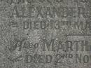 
Alexander Skinner DICKSON,
died 13 May 1953 aged 86 years;
Martha Maria DICKSON,
died 2 Nov 1955 ged 79 years;
Murwillumbah Catholic Cemetery, New South Wales
