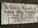 
Albert Errol STAUNTON,
died 25-5-1963 aged 56 years;
Murwillumbah Catholic Cemetery, New South Wales
