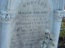 
erected by Maria SOLWAY in memory of husband
William SOLWAY
30 May 1877
aged 67

Also his wife
Maria
11 Jun 1886
aged 76 yrs

Mutdapilly general cemetery, Boonah Shire
